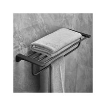 Plantex Space Aluminium Towel Rack with Fix Towel Rod (Black)