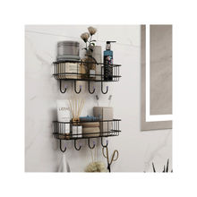 Plantex Multipurpose Bathroom Shelf with Hooks (Pack of 2, Black)