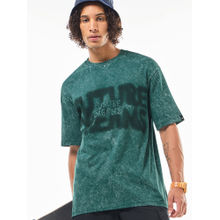 Bewakoof Men's Green Future Dreams Graphic Printed Oversized Acid Wash T-shirt