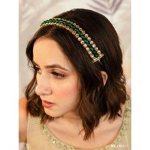 Hair Drama Co. Gold Plated Hair Band with Emerald Green Crystals and Transparent Stones