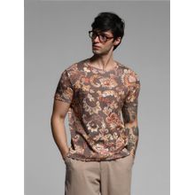 Jack & Jones Brown Printed Round Neck Floral T-Shirt