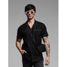 Jack & Jones Black Contrast Stitch Short Sleeves Solid Shirt