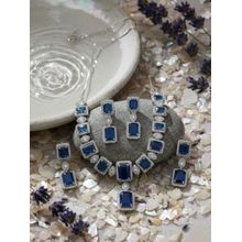 STILEADDA Stunning Blue Big Square Cubic Zirconia Necklace Set
