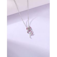 Ornate Jewels 925 Silver Rhodium Plated Pink Rose Flower Necklace
