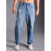High Star Men's Blue Summer Cotton Relaxed Fit Mid-Rise Jeans