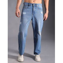High Star Men's Blue Summer Cotton Straight Fit Mid-Rise Jeans