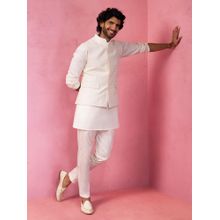 Vastramay Silk Blend Embroidered Nehru Jacket Kurta with Pyjama for Men