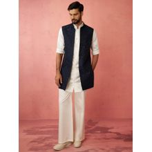 Vastramay Silk Blend Embroidered Jacket Kurta with Pyjamas for Men
