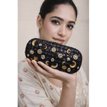 BOXWISH BY BHUMIKA Jhaali Kundan Embroidered Box Pouch For Women - Black