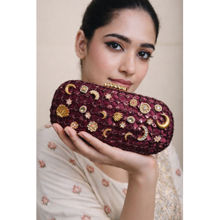 BOXWISH BY BHUMIKA Jhaali Kundan Embroidered Box Pouch For Women - Magenta