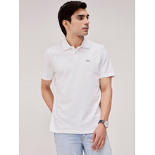Andamen White Men Cotton Lycra Logo Embroidered Regular Fit Polo T-Shirt