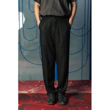JAVINISHKA Black High Waist Korean Fit Linen Trouser