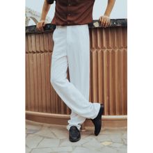 JAVINISHKA White High Waist Korean Fit Linen Trouser