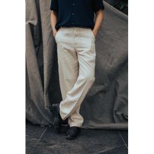 JAVINISHKA Off White Textured High Waist Korean Fit Linen Trouser