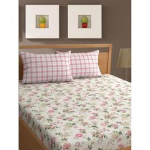 BAJO'S 100% Cotton 300 Tc King Size Bedsheet with pillow covers Pink