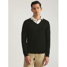 GANT Men Black Solid V-Neck Full Sleeves Pullover Style Sweater