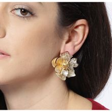 OOMPH Jewellery Gold Plated Large Large Crystal Encrusted Floral Ear Stud Earrings