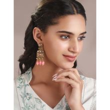 Priyaasi Pink Studded Floral Block Gold-Plated Drop Earrings