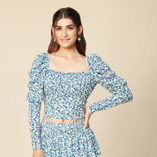 Twenty Dresses by Nykaa Fashion Blue Floral Printed Square Neck Peplum Top