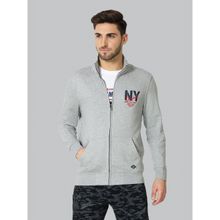 Van Heusen Men Zip Front & Full Sleeve Sweatshirt - Grey