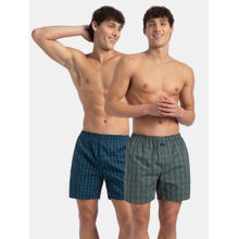 Jockey 1222 Men Cotton Boxer Shorts - Dark Forest and Seaport Teal (Pack of 2)