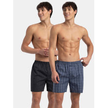 Jockey 1222 Men Cotton Boxer Shorts - Vintage Indigo and Black (Pack of 2)