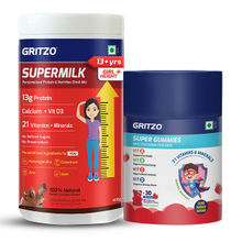 Gritzo SuperMilk Height Personalized Protein And Nutrition Drink + Super Gummies 13+ Years Girls