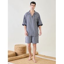The Kaftan Company Mens Blue Checks Shirt and Shorts (Set of 2)