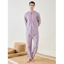 The Kaftan Company Mens Pink Checks Cotton Shirt and Pyjama (Set of 2)