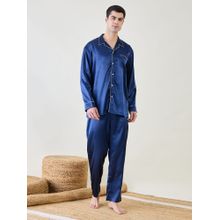 The Kaftan Company Mens Blue Satin Night Suit (Set of 2)