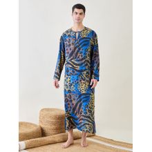 The Kaftan Company Mens Animal Printed Blue Kaftan Nightdress