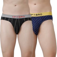 CP BRO Printed Briefs with Exposed Waistband Value - Black Stripe & Navy (Pack of 2)