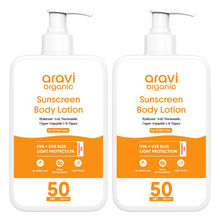Aravi Organic Oil-Free Body Sunscreen SPF 50+ PA++++ For Lightweight & Non-Greasy - Pack Of 2