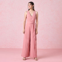 Twenty Dresses by Nykaa Fashion Pink V Neck Sleeveless Jumpsuit (Set of 2)