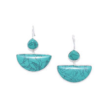 Infuzze Turquoise Blue Silver-Plated Stone-Studded Printed Geometric Drop Earrings