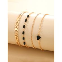 Yellow Chimes Gold Plated Black Beads Bracelets