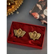 DecorTwist Brass Lotus Diya Set of 2 With Gift Box