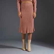 Twenty Dresses by Nykaa Fashion Taupe Solid A Line Midi Sweater Skirt