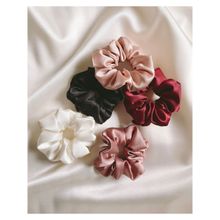 Mueras Solid Satin Scrunchies Ivory White, Rosegold, Dust Rose, Maroon and Black (Pack of 5)