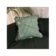 LUSHLYF Palm Parade Ruffle Cushion Cover Green & Cream Stripe With Frilled Edges