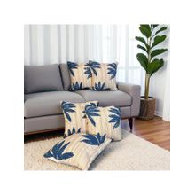 LUSHLYF Tropical Whisper Embroidered Cushion Cover Blue Palm Leaf On Rust Stripe (Pack of 5)