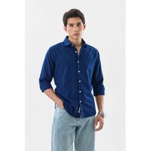 Snitch Navy Blue Stripes Full Sleeves Slim Casual Shirt