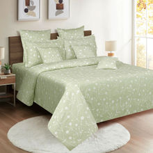 Swayam 200 TC Floral Print Cotton Extra Large Bed Sheet with 2 Pillow Cover Green (King)