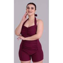 Keepfit Maroon Solid/Plain Sleeveless Swimsuit
