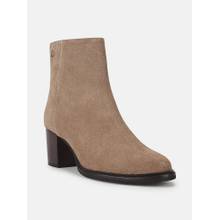 Guess Women Taupe Solid Zipper Round Toe Casual Boots