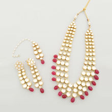 Karatcart 22K Antique Gold-Plated Handcrafted Kundan & Red Tumble Studded Multilayered Rani Haar