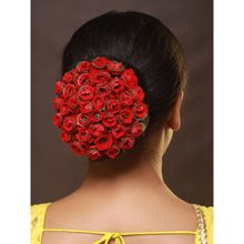 Aatmana Red Rose Artificial Flower Juda Gajra Designed Hair Bun Cover