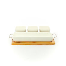EZ Life Porcelain Cellar 4 Ceramic Bowls Set on Wooden Tray White