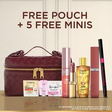 LOreal Paris Festive Icons Makeup Kit - 2 Lipsticks, Blush, Kajal, Hair Serum + Free Premium Pouch
