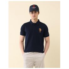U.S. POLO ASSN. Mens Navy Blue Solid Pure Cotton Gold Cup Polo T-Shirt